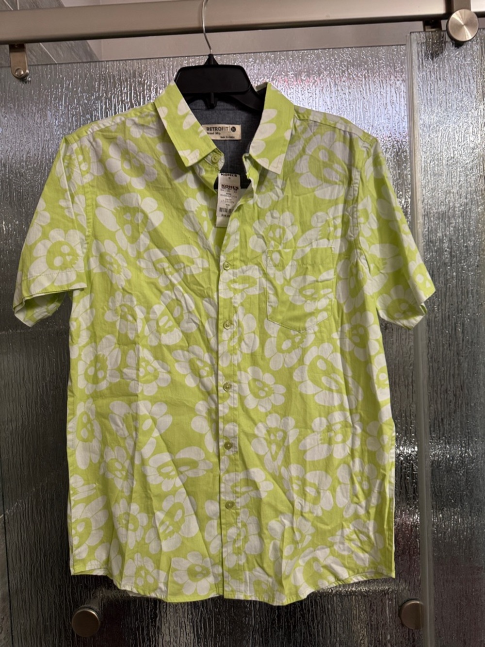 Lime Green Floral Short Sleeve Button-Down Shirt